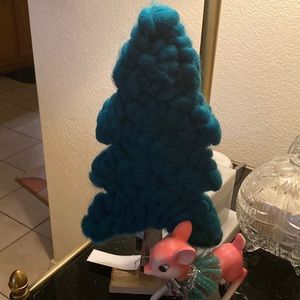 Teal tree Christmas and pink deer